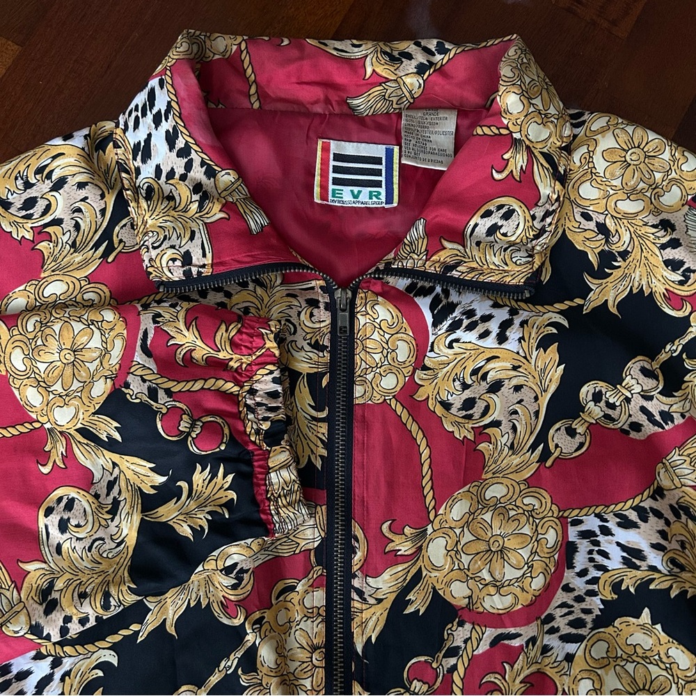 Vintage EVR 80’s 90’s‎ Red Gold Baroque Silk Zip Up Bomber Windbreaker Jacket